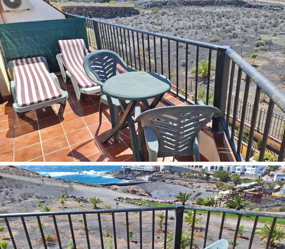 terrasse privée, table, chaise, transat, vue mer splendide